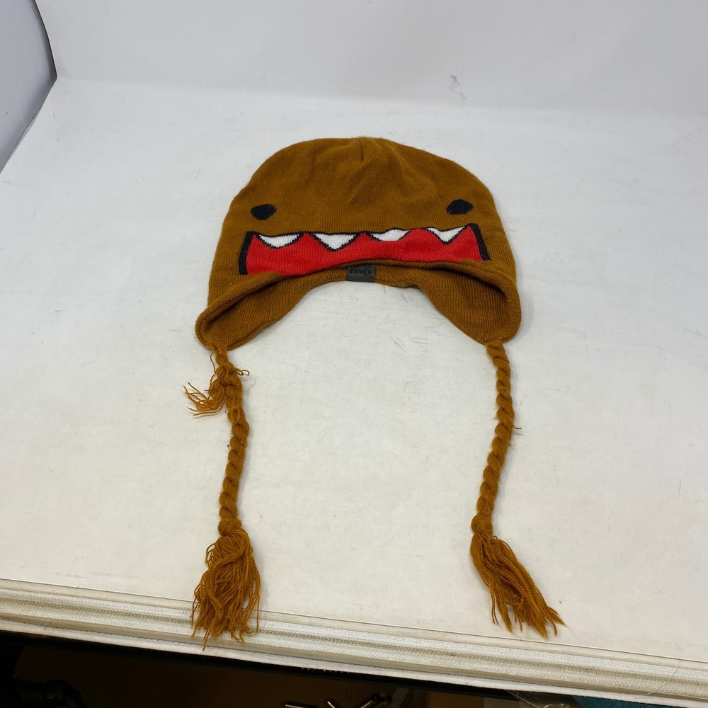 Domo Kun Brown Knit Laplander Beanie Hat with Ear Flaps and Braided Tassels 2010